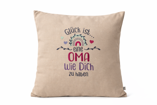 Kissenbezug - bestickt -Glück Oma - Geschenk-Oma-Großmutter-WOHNACCESSOIRES