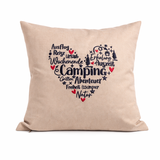 Kissenbezug - bestickt - Campingherz-Geschenk-WOHNACCESSOIRES