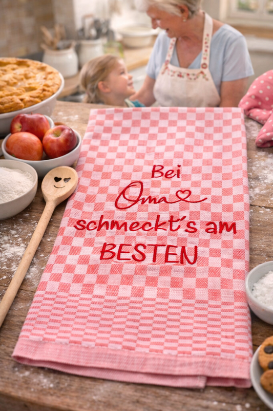 Perfektes Geschenk und Mitbringsel für die Oma. Liebevoll und hochwertig bestickt.