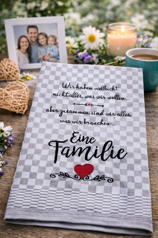 Besticktes Geschirrtuch "Eine Familie" - Geschenk für Familie - Küchendeko