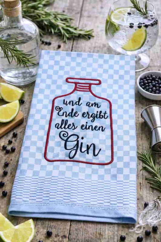 Besticktes Geschirrtuch "Gin" - Geschenk für Ginliebhaber-Küchendeko