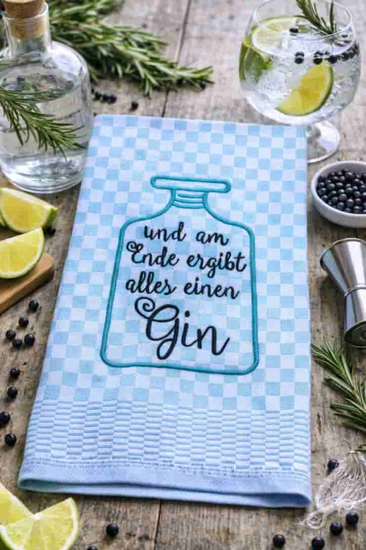 Besticktes Geschirrtuch "Gin" - Geschenk für Ginliebhaber-Küchendeko