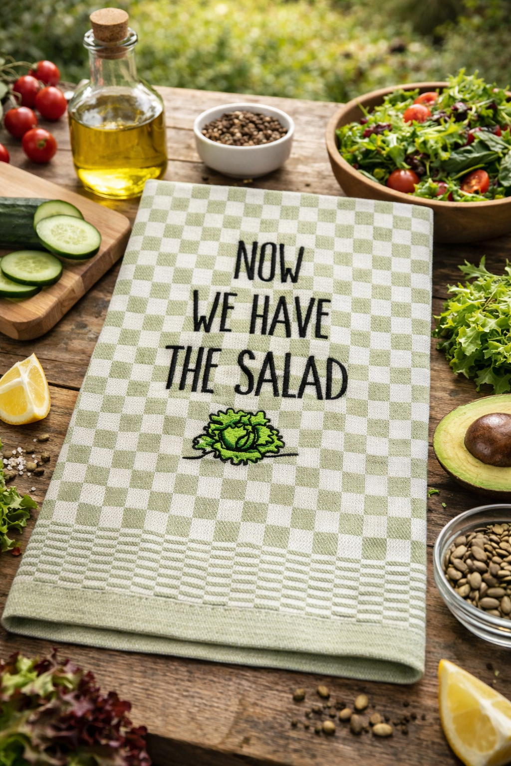 Dieses besticktes Geschirrtuch ist eine liebevolle Geschenkidee und ein hochwertiges Mitbringsel für alle Vegetarier und Liebhaber der grünen Küche