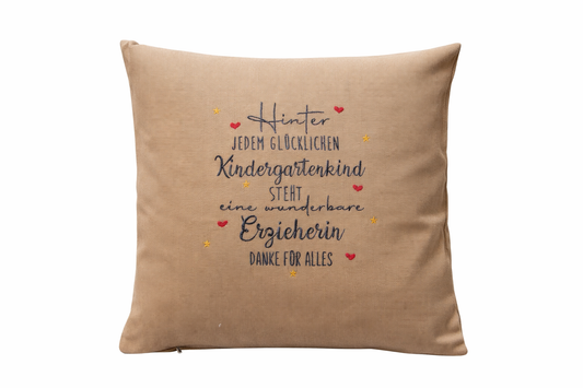 Kissenbezug Zierkissen 40x40 bestickt Baumwolle - Deko für Wohnzimmer Geschenk zum Kindergarten-Abschluss