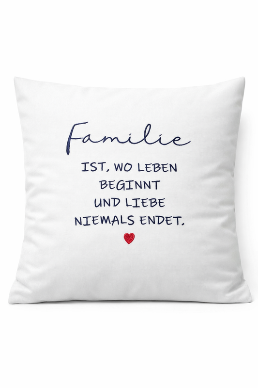 Kissenbezug Zierkissen 40x40 bestickt Baumwolle - Deko für Wohnzimmer Geschenk für Familie ist