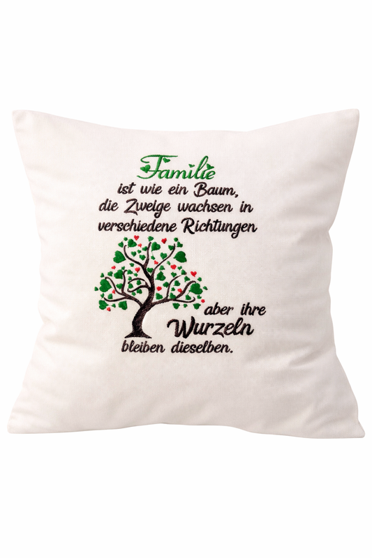 Kissenbezug - bestickt -Familienbaum- Geschenk-Familie - WOHNACCESSOIRES