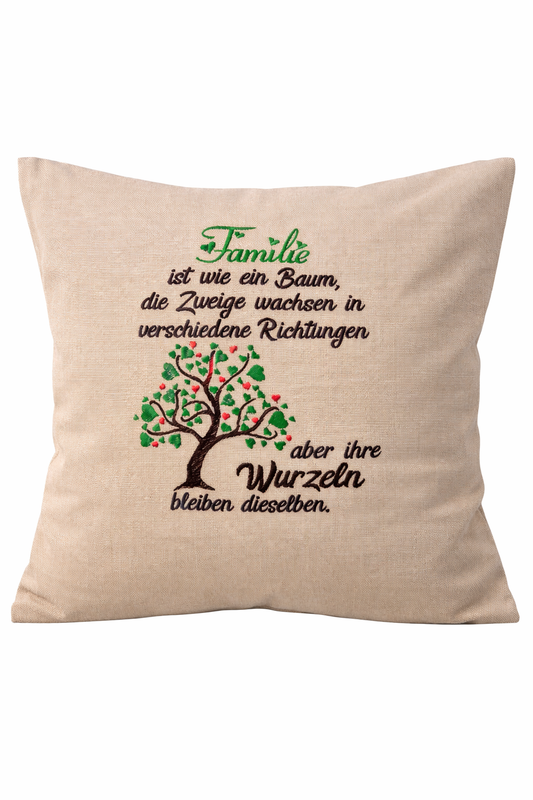 Kissenbezug - bestickt -Familienbaum- Geschenk-Familie - WOHNACCESSOIRES