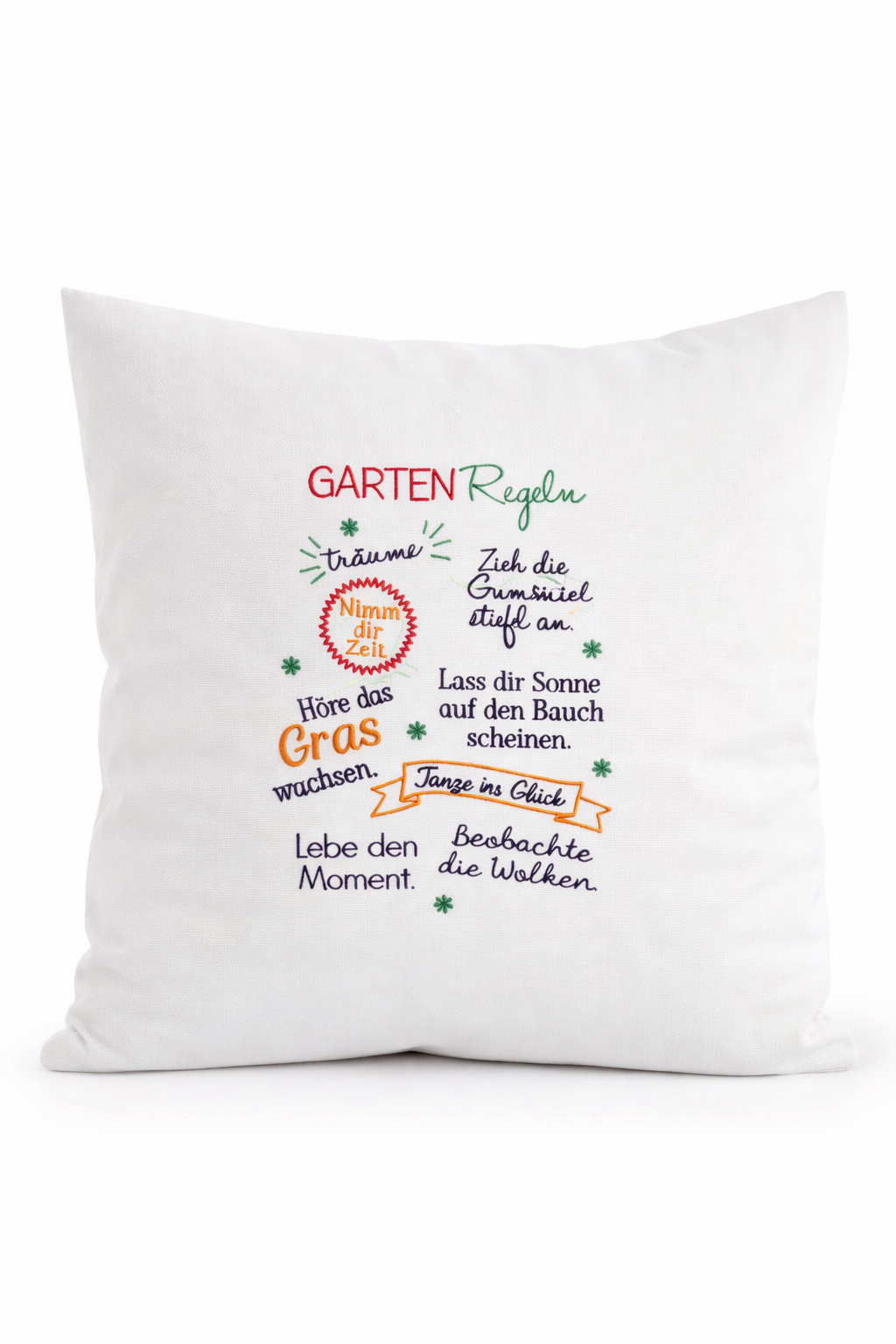 Kissenbezug - bestickt -Gartenregeln - WOHNACCESSOIRES