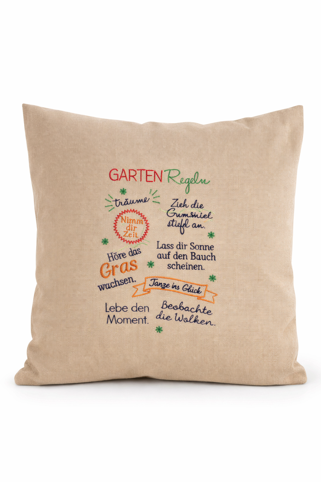 Kissenbezug - bestickt -Gartenregeln - WOHNACCESSOIRES