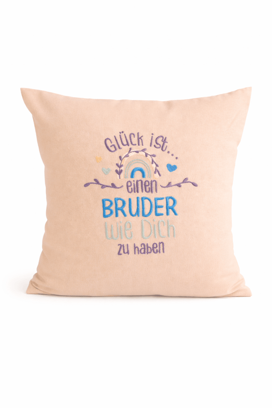 Kissenbezug - bestickt -Glück Bruder- Geschenk-Bruder - WOHNACCESSOIRES