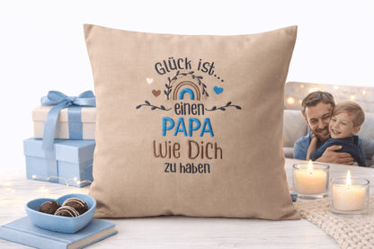Kissenbezug Zierkissen 40x40 bestickt Baumwolle - Deko für Wohnzimmer Geschenk für Papa Vater
