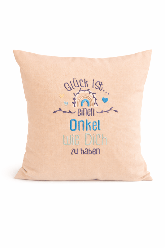 Kissenbezug - bestickt -Glück Onkel- Geschenk-Onkel - WOHNACCESSOIRES