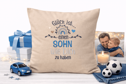 Kissenbezug - bestickt -Glück Sohn- Geschenk-Sohn-WOHNACCESSOIRES