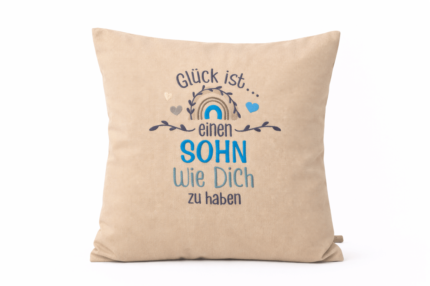 Kissenbezug - bestickt -Glück Sohn- Geschenk-Sohn-WOHNACCESSOIRES