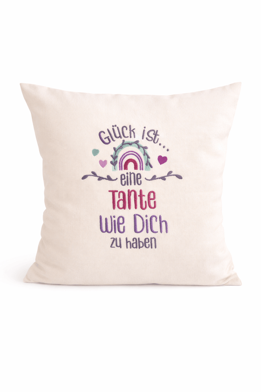 Kissenbezug - bestickt -Glück Tante- Geschenk-Tante - WOHNACCESSOIRES