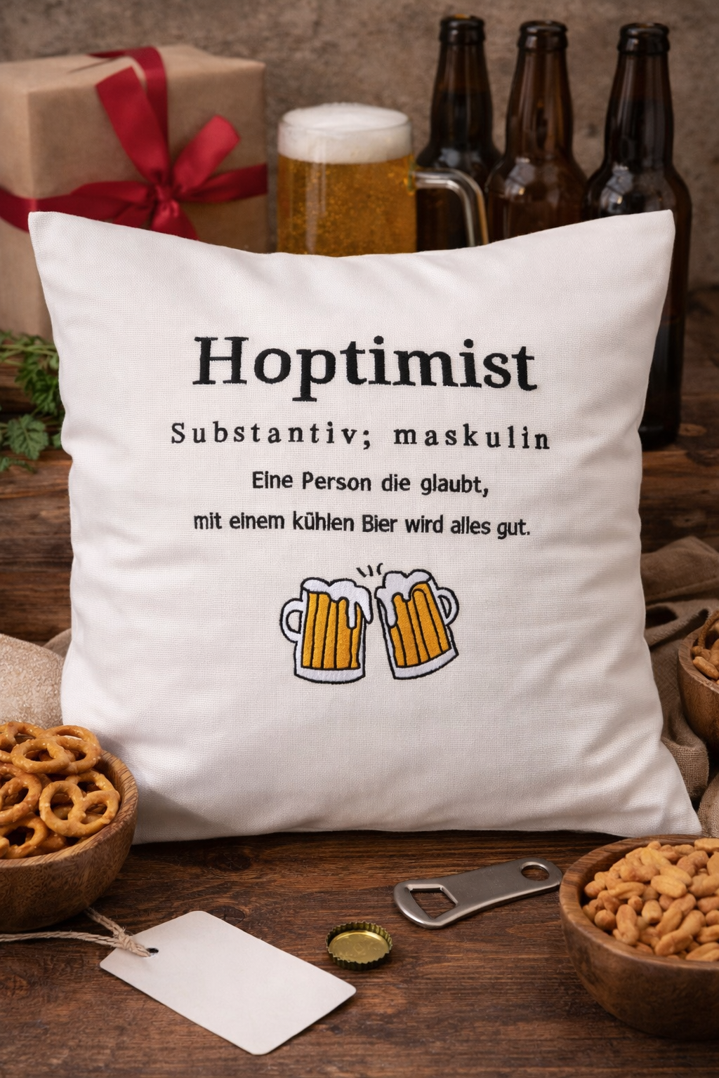Kissenbezug - Hoptimist - Geschenk-Bierliebhaber- WOHNACCESSOIRES