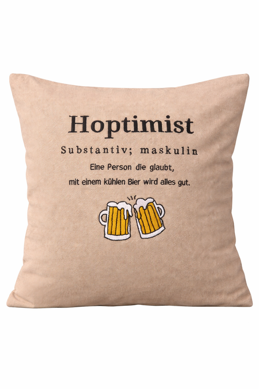Kissenbezug - Hoptimist - Geschenk-Bierliebhaber- WOHNACCESSOIRES