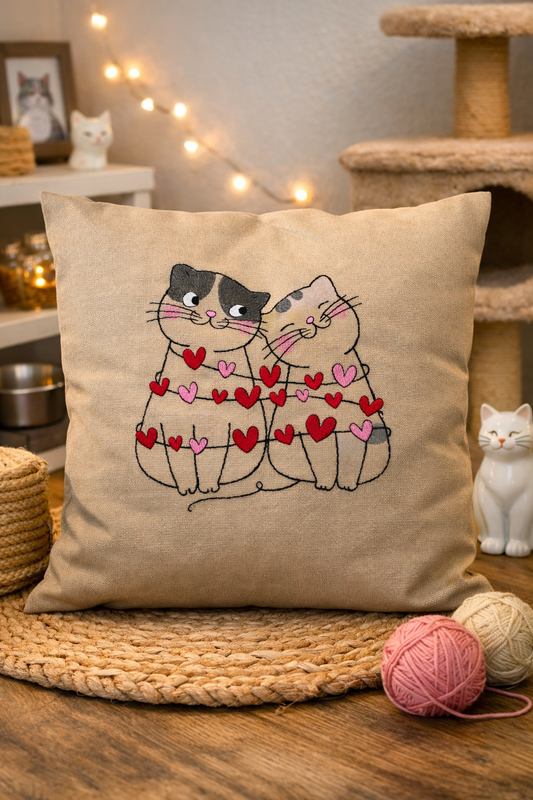Kissenbezug - bestickt - Katzen-Geschenk-WOHNACCESSOIRES
