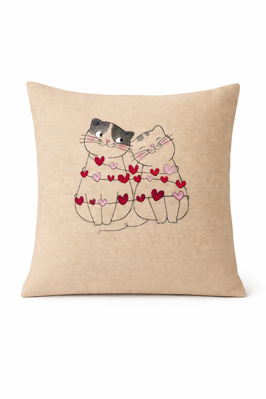 Kissenbezug Zierkissen 40x40 bestickt Baumwolle - Deko für Wohnzimmer Geschenk für Katzenliebhaber