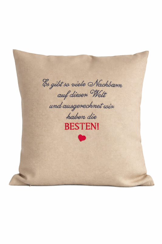 Kissenbezug - bestickt - Nachbarn-Geschenk-WOHNACCESSOIRES