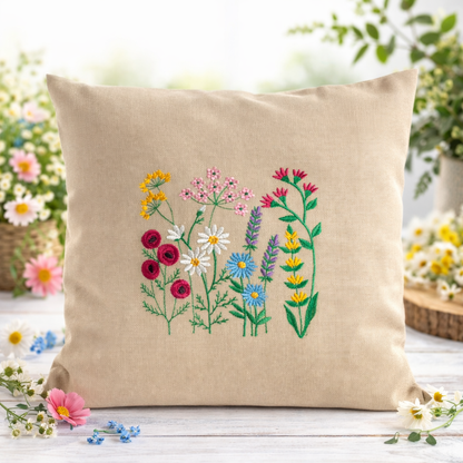 Kissenbezug - bestickt - Wildblumen - WOHNACCESSOIRES