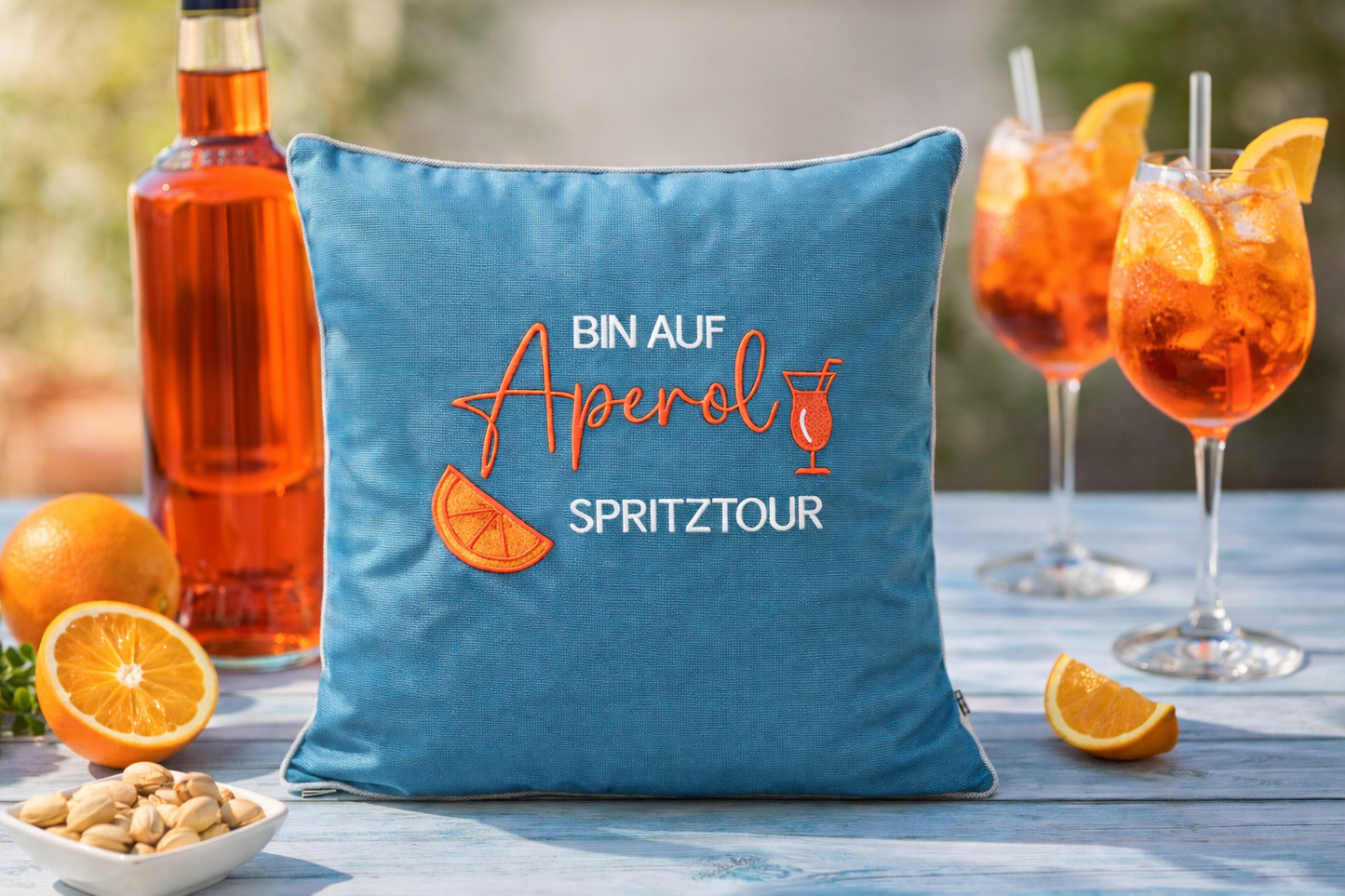 Besticktes Outdoorkissen - Bin Auf Aperol Spritz Tour