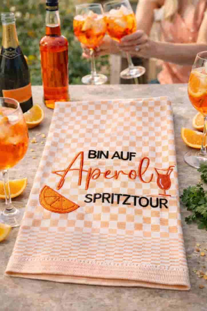 Geschirrtuch Küchenhandtuch bestickt 50x70 Baumwolle Küchendeko Geschenk für Aperolfans