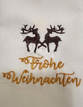 Stoffservietten, 40x40cm, Damast, Baumwolle, weiß, Weihnachten, bestickt,festlich, Tischdekoration,Set,Tischwäsche,Heimtextilien,Elch,Hirsch