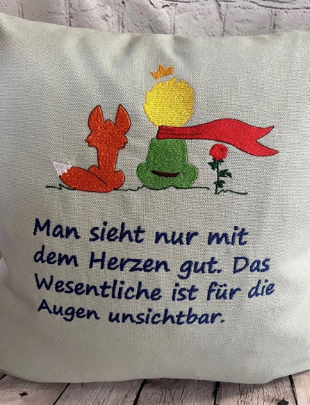 Kissenbezug bestickt, Kissenhülle, Kissen, Kleiner Prinz, Geschenk, Wohndeko, Spruch