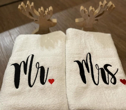 Handtücher Mr. & Mrs., weiß, 100% Baumwolle, Set, Geschenk - Hochzeit