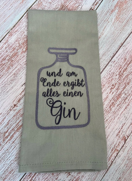 Geschirrtuch bestickt, Küchentuch, Spültuch, Gin, Spruch, Geschenkidee