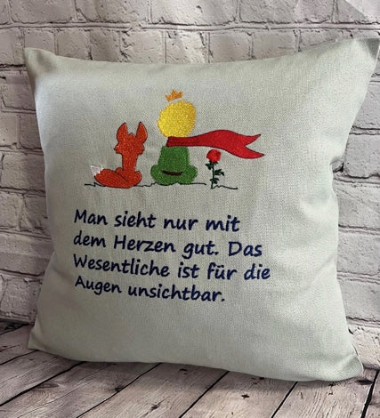 Kissenbezug bestickt, Kissenhülle, Kissen, Kleiner Prinz, Geschenk, Wohndeko, Spruch