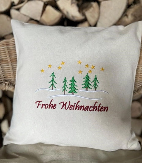 Kissen Frohe Weihnachten 40x40cm,besticktes Kissen,Bio-Baumwollqualität,leichte Struktur,UNIKAT,Weihnachten,Dekokissen,Bezug,Geschenk,Tanne