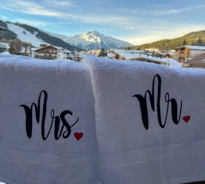 Handtücher Mr. & Mrs., weiß, 100% Baumwolle, Set, Geschenk - Hochzeit