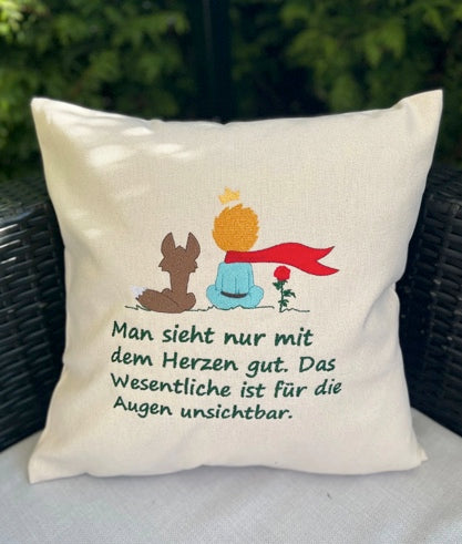 Kissenbezug bestickt, Kissenhülle, Kissen, Kleiner Prinz, Geschenk, Wohndeko, Spruch