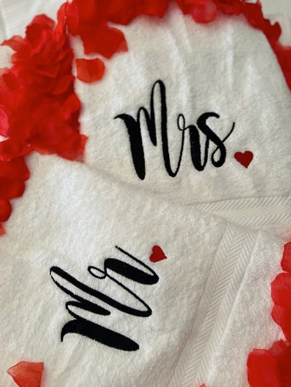 Handtücher Mr. & Mrs., weiß, 100% Baumwolle, Set, Geschenk - Hochzeit