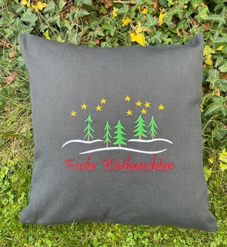 Kissen Frohe Weihnachten 40x40cm,besticktes Kissen,Bio-Baumwollqualität,leichte Struktur,UNIKAT,Weihnachten,Dekokissen,Bezug,Geschenk,Tanne