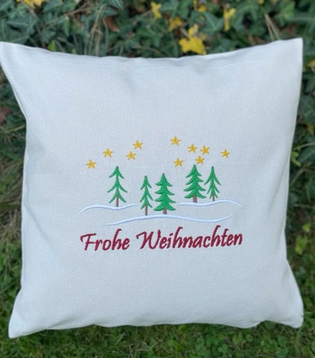 Kissen Frohe Weihnachten 40x40cm,besticktes Kissen,Bio-Baumwollqualität,leichte Struktur,UNIKAT,Weihnachten,Dekokissen,Bezug,Geschenk,Tanne