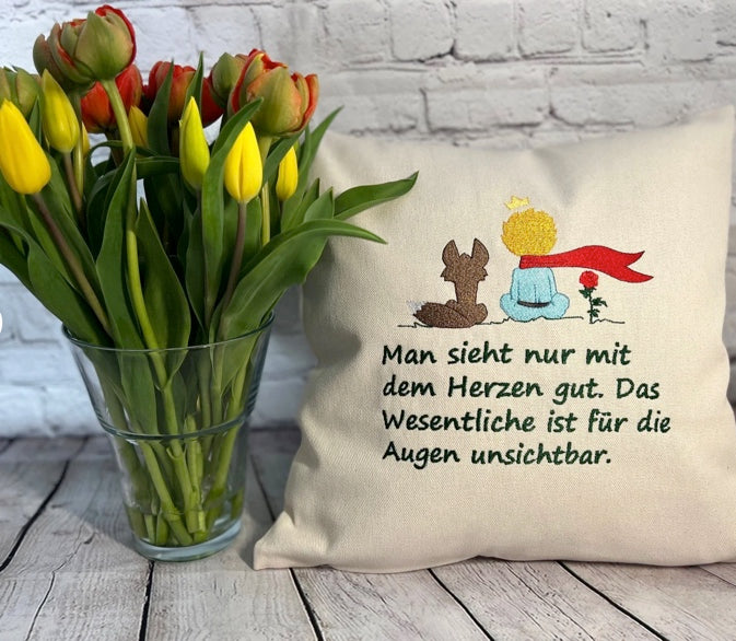 Kissenbezug bestickt, Kissenhülle, Kissen, Kleiner Prinz, Geschenk, Wohndeko, Spruch