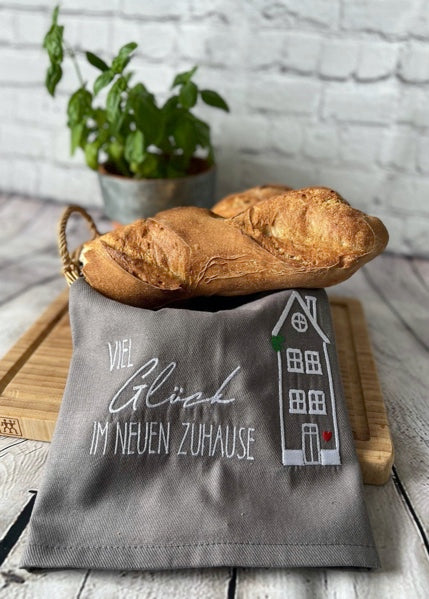 Geschirrtuch Küchenhandtuch bestickt 50x70 Baumwolle Küchendeko Geschenk für Einzug Richtfest Viel Glück